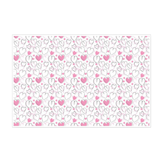 Hârtie de mătase model love Sketchy Hearts, foaie deschisă, 17g/m² – dimensiune 50x75cm