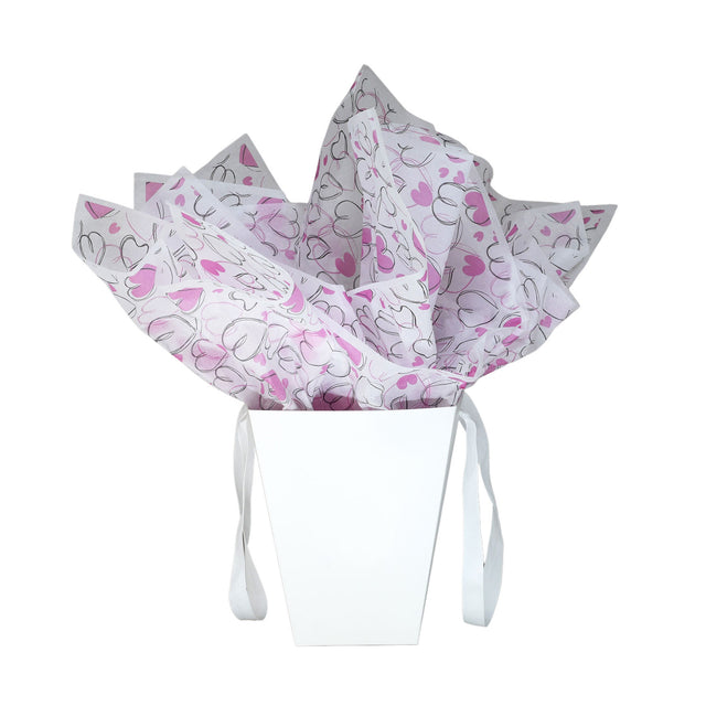 Hârtie de mătase model love Sketchy Hearts, puse într-o pungă de hârtie, 17g/m² – dimensiune 50x75cm