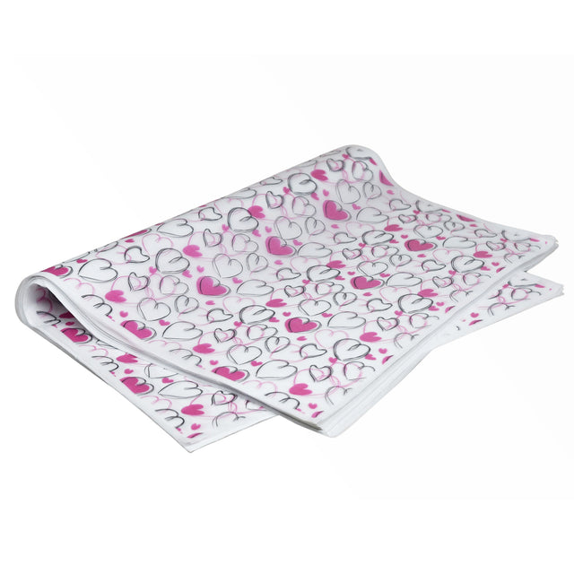 Hârtie de mătase model love Sketchy Hearts, top de coli pliate 17g/m² – dimensiune 50x75cm