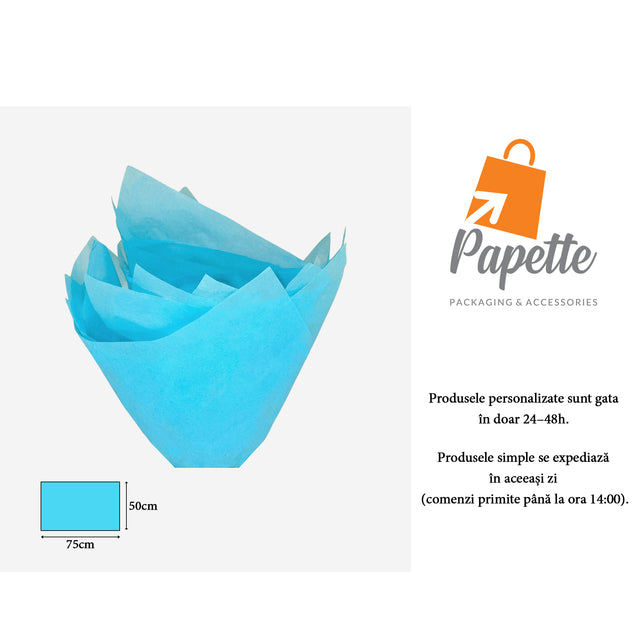 Hârtie de mătase turcoaz, aranjament tip evantai, 17g/m² – dimensiune 50x75cm