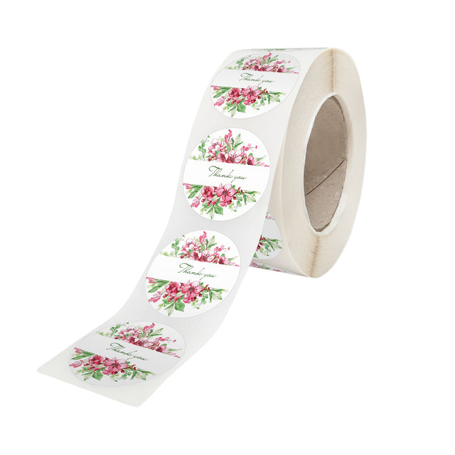 Etichetă autoadezivă/sticker Rotund Model Thank You Pink Flowers