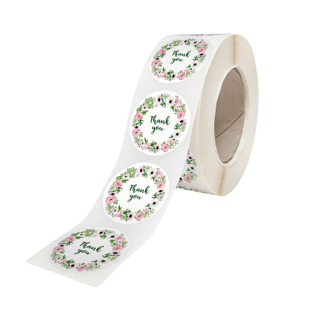 Etichetă autoadezivă/sticker Rotund Model Thank You Floral Wreath