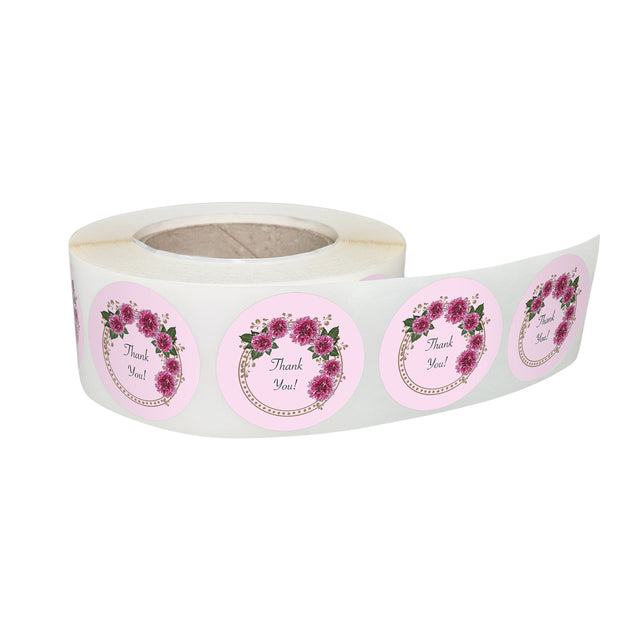 Etichetă autoadezivă/sticker Rotund Model Thank You Pink Floral Wreath