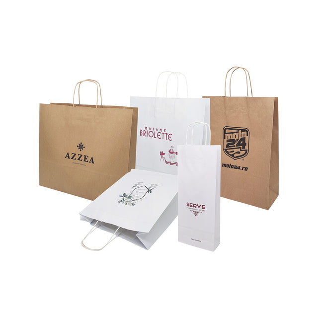 Pungă hârtie kraft NATUR Personalizată cu mânere din hârtie răsucită 24 x 31(H) x 10cm