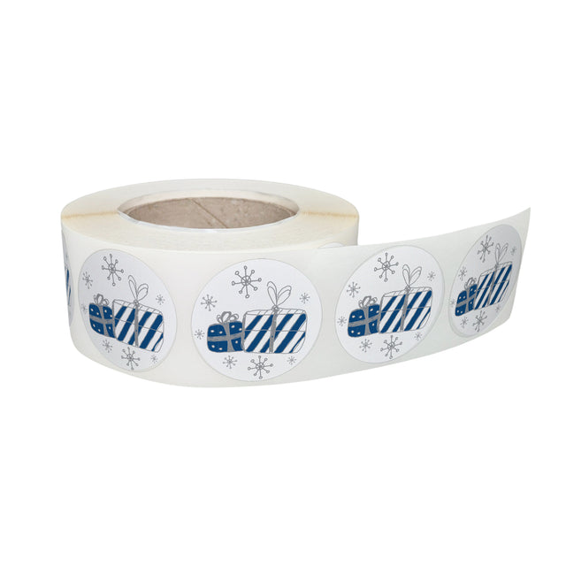 Rola stickere decorative Craciun Blue Snow Glow – etichete rotunde pentru pachete și cadouri