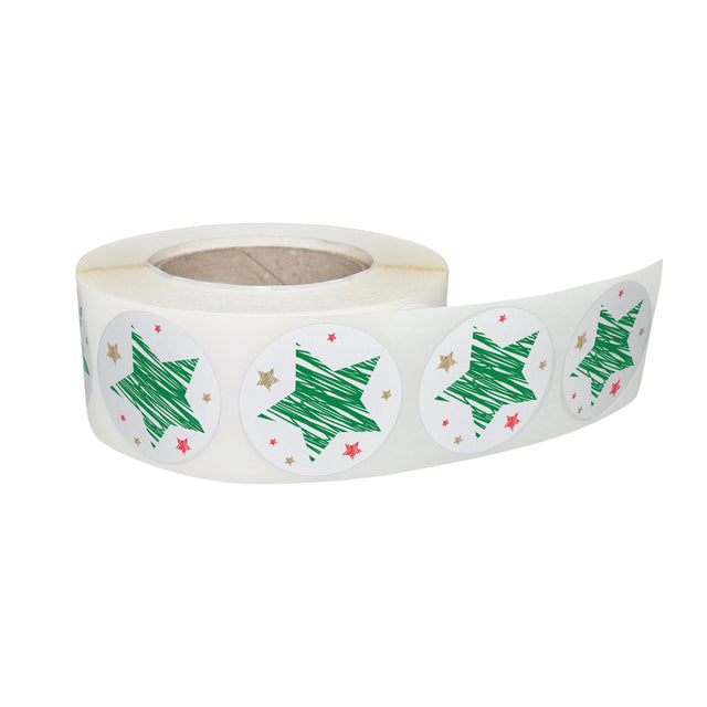 Rola stickere decorative Craciun Merry Mix Stars – etichete rotunde pentru pachete și cadouri
