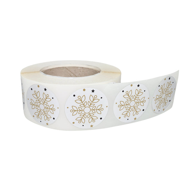 Rola stickere decorative Craciun Snowflakes & Sparkles – etichete rotunde pentru pachete și cadouri