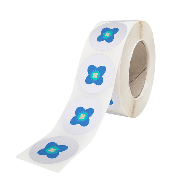 Rola stickere model Floral Blue Meadow 1C – stickere rotunde pentru ambalaje de sarbatori