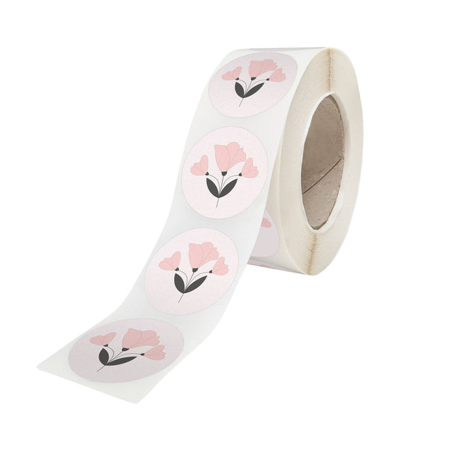 Rola stickere model Floral Mono Dots 3c – stickere rotunde pentru ambalaje de sarbatori