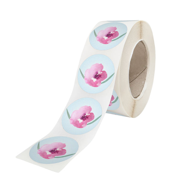 Rola stickere model Floral Pastel Dream 12a – stickere rotunde pentru ambalaje de sarbatori