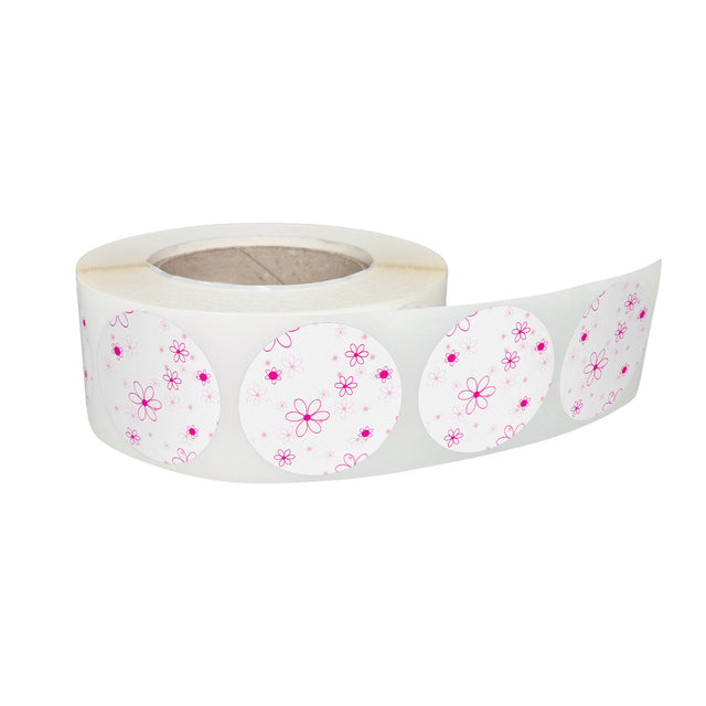 Rola stickere decorative model Floral Pink Bubble 9a – etichete rotunde pentru pachete și cadouri
