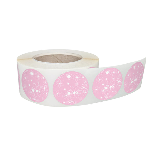 Rola stickere decorative model Floral Pink Bubble 9c – etichete rotunde pentru pachete și cadouri