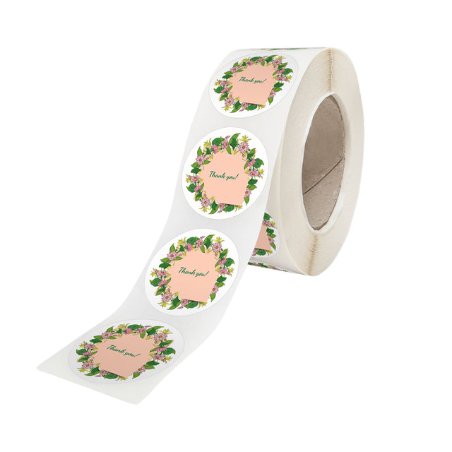 Rola stickere model Thank You Floral Garden– stickere rotunde pentru ambalaje de sarbatori