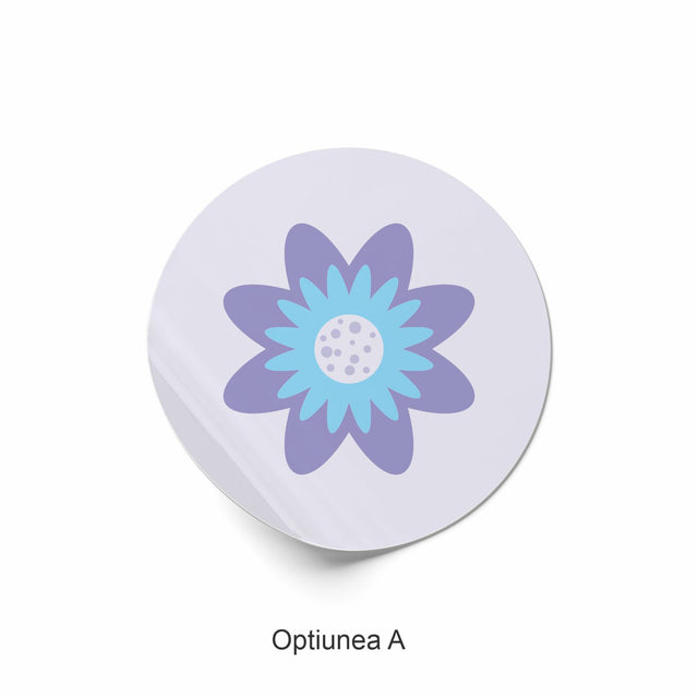 Rola stickere model Floral Blue Meadow 1A – etichete rotunde pentru pachete, ambalaje, și cadouri