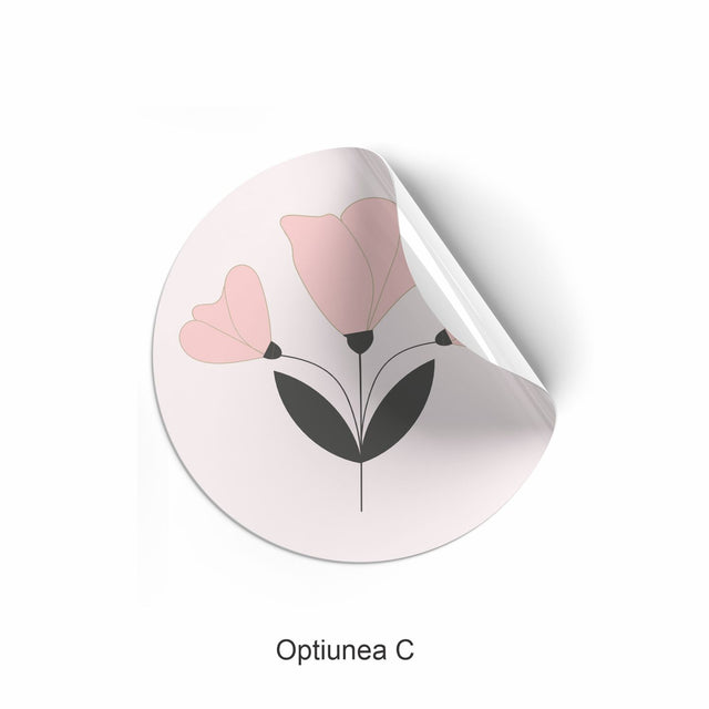 Rola stickere model Floral Mono Dots 3c – etichete rotunde pentru pachete, ambalaje, și cadouri