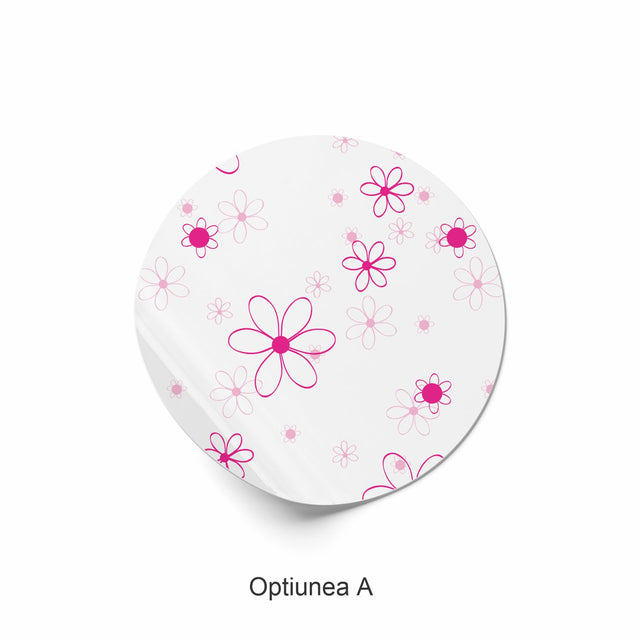 Rola stickere model Floral Pink Bubble 9a – etichete rotunde pentru pachete, ambalaje, și cadouri