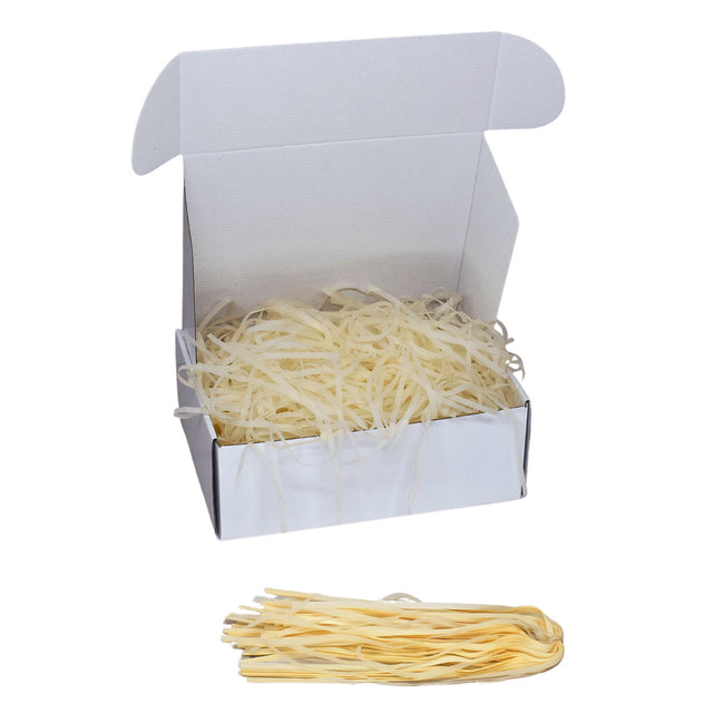 Umplutură din hârtie de mătase ivory expusă într-o cutie cadou albă