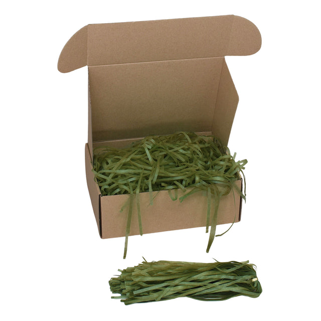 Umplutură din hârtie de mătase oliven expusă într-o cutie cadou natur