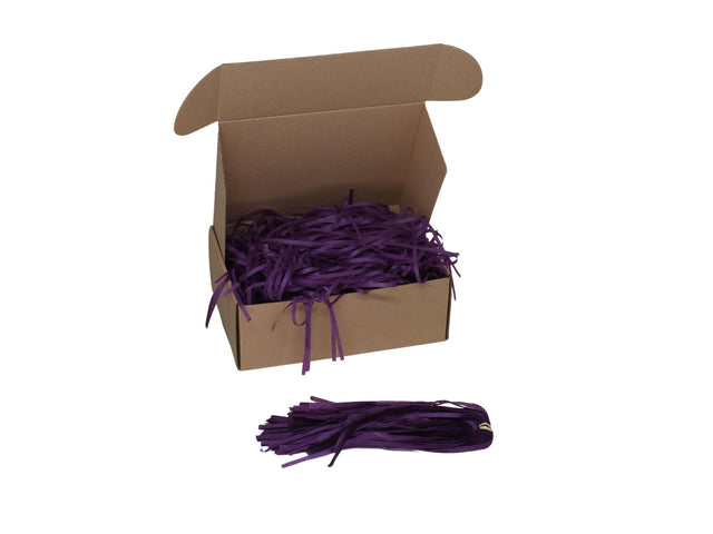 Umplutură din hârtie de mătase violet expusă într-o cutie cadou natur