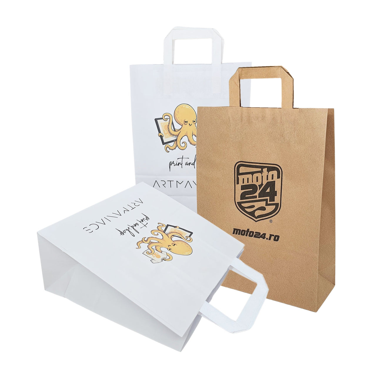 Pungi din hârtie Kraft cu mânere plate din hârtie Personalizate