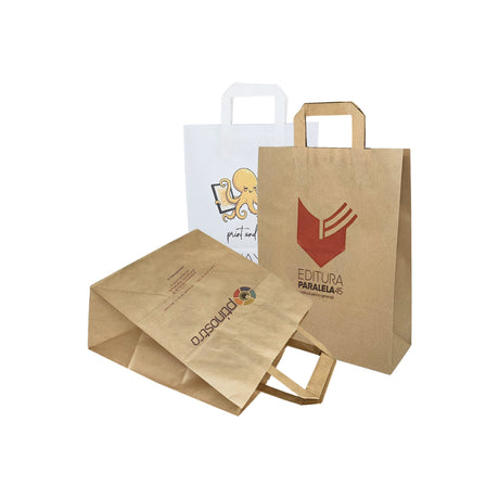 Pungi din hârtie Kraft cu mânere plate din hârtie Personalizate