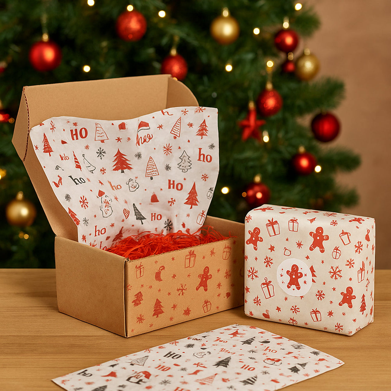 Ambalaje cu modele de Crăciun pentru livrare