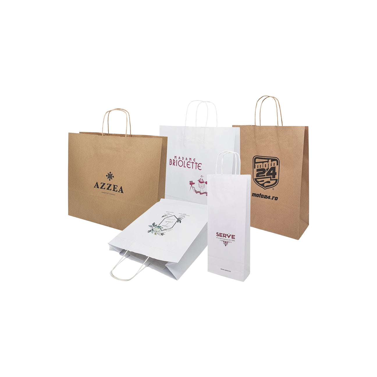 Pungi din hârtie Kraft cu mânere din hârtie rasucită Personalizate