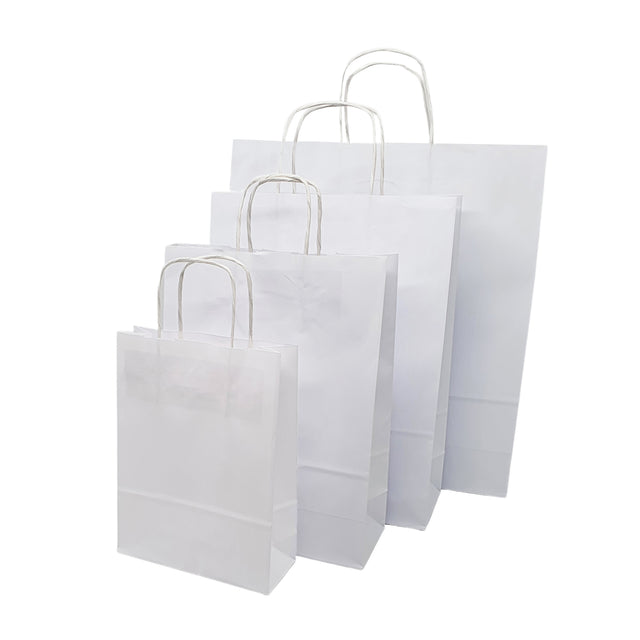 Pungă hârtie kraft ALB cu mânere din hârtie răsucită 24 x 31(H) x 10cm