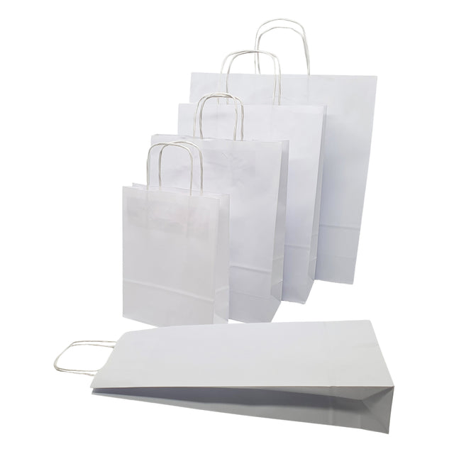 Pungă hârtie kraft ALB cu mânere din hârtie răsucită 24 x 31(H) x 10cm