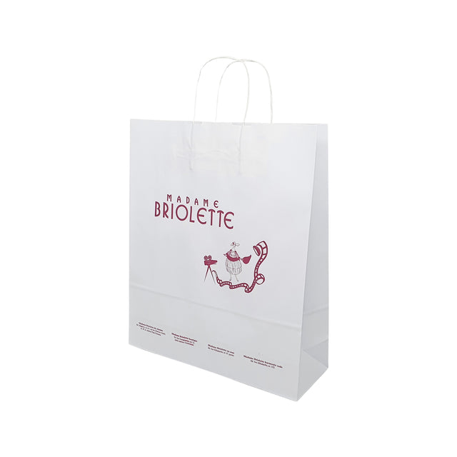 Pungă hârtie kraft ALB Personalizată cu mânere din hârtie răsucită 24 x 31(H) x 10cm