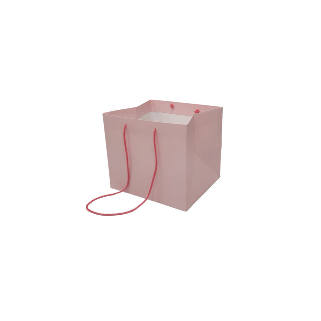 Pungă hârtie ROZ PAL pentru flori cu mânere din șnur textil 16 x 17(H) x 15cm