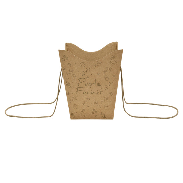 Pungă carton NATUR pentru flori - Model 3 Paște cu mânere din șnur textil 11 x 18,5(H) x 11cm
