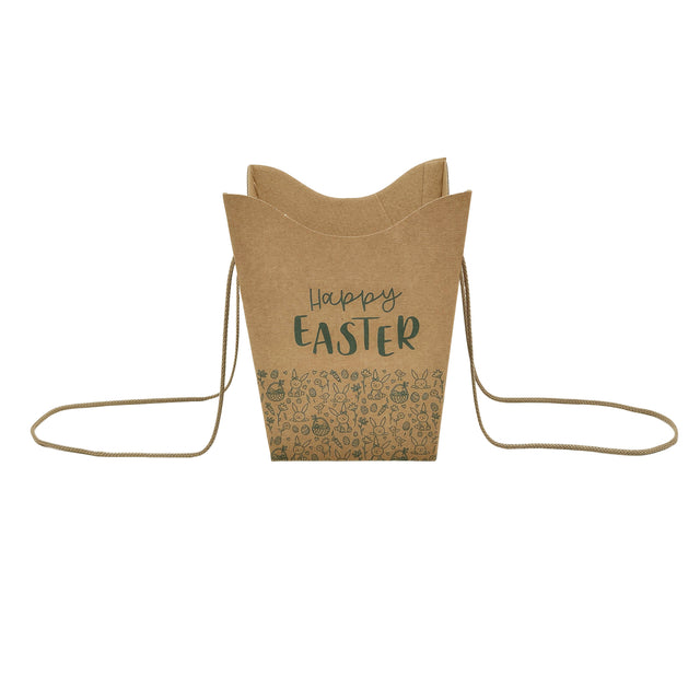 Pungă carton NATUR pentru flori - Model 8 Paște cu mânere din șnur textil 11 x 18,5(H) x 11cm