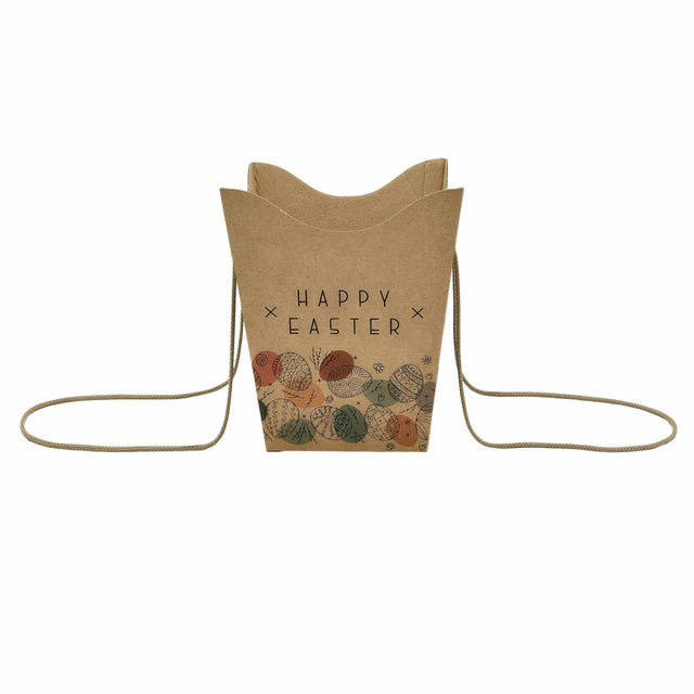 Pungă carton NATUR pentru flori - Model 6 Paște cu mânere din șnur textil 11 x 18,5(H) x 11cm