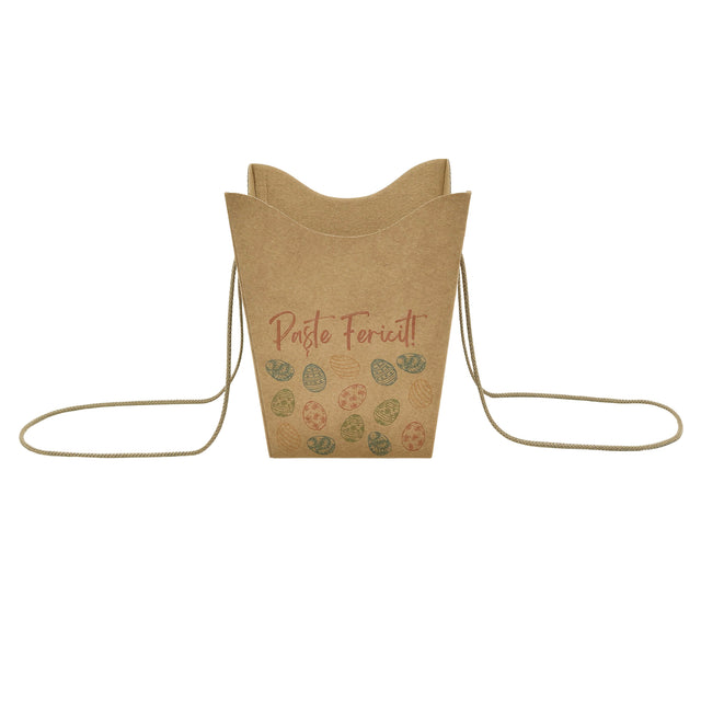 Pungă carton NATUR pentru flori - Model 4 Paște cu mânere din șnur textil 11 x 18,5(H) x 11cm