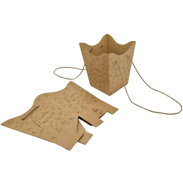 Pungă carton NATUR pentru flori - Model 3 Paște cu mânere din șnur textil 11 x 18,5(H) x 11cm