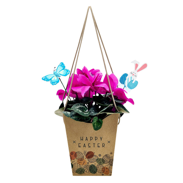 Pungă carton NATUR pentru flori - Model 6 Paște cu mânere din șnur textil 11 x 18,5(H) x 11cm
