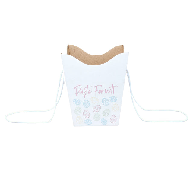 Pungă carton ALB pentru flori - Model 4 Paște cu mânere din șnur textil 11 x 18,5(H) x 11cm