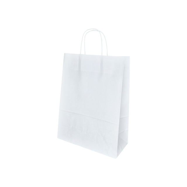 Pungă hârtie kraft ALB cu mânere din hârtie răsucită 26 x 35(H) x 12cm