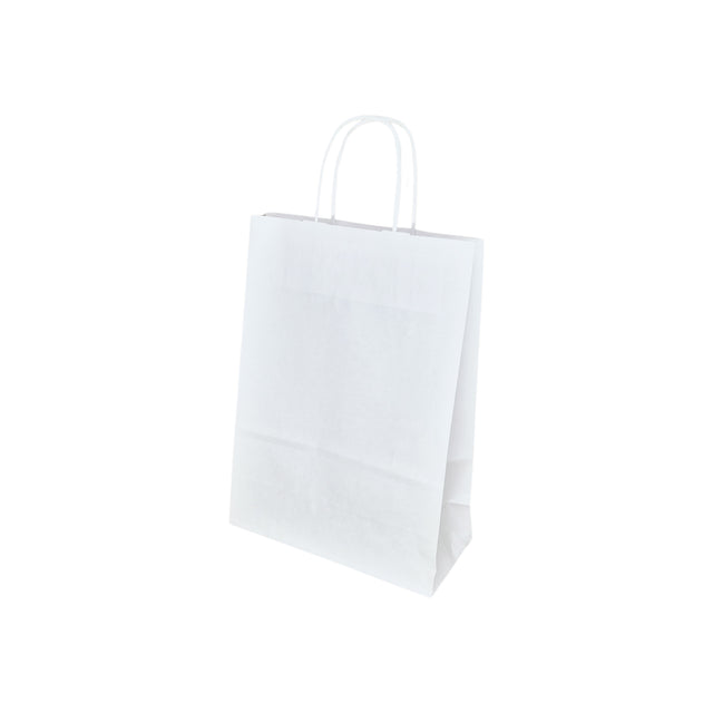 Pungă hârtie kraft ALB cu mânere din hârtie răsucită 22 x 31(H) x 10cm