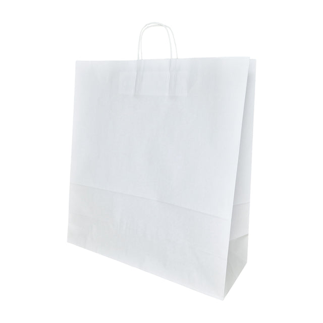 Pungă hârtie kraft ALB cu mânere din hârtie răsucită 45 x 48(H) x 17cm