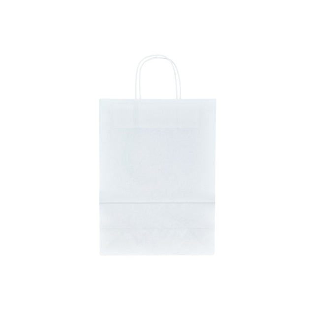 Pungă hârtie kraft ALB cu mânere din hârtie răsucită 26 x 35(H) x 12cm