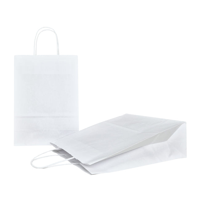 Pungă hârtie kraft ALB cu mânere din hârtie răsucită 22 x 31(H) x 10cm