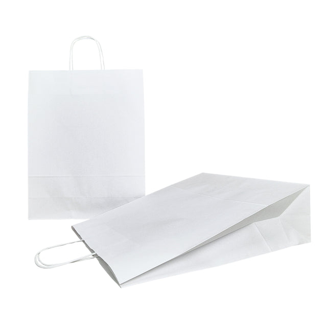 Kraftpapiertüte WEISS mit gedrehten Papierhenkeln 32 x 41(H) x 12cm