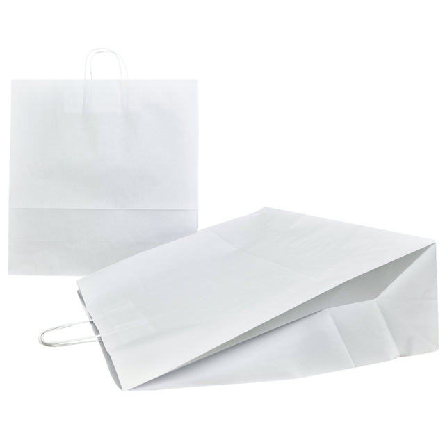 Pungă hârtie kraft ALB cu mânere din hârtie răsucită 45 x 48(H) x 17cm