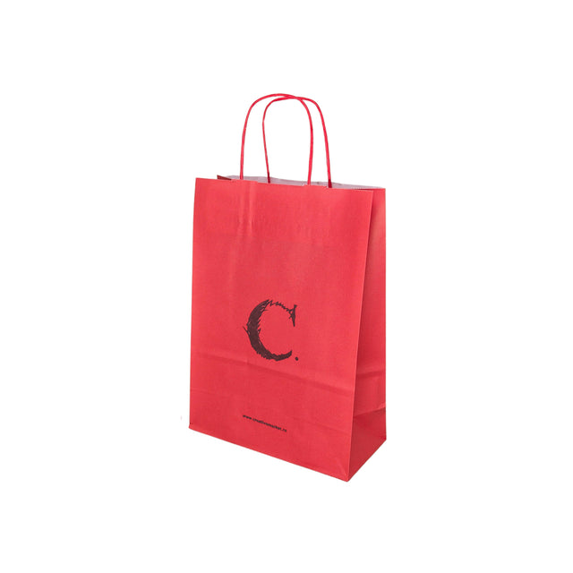 Pungă hârtie kraft ROȘIE cu mânere din hârtie răsucită 22 x 31 x 10cm