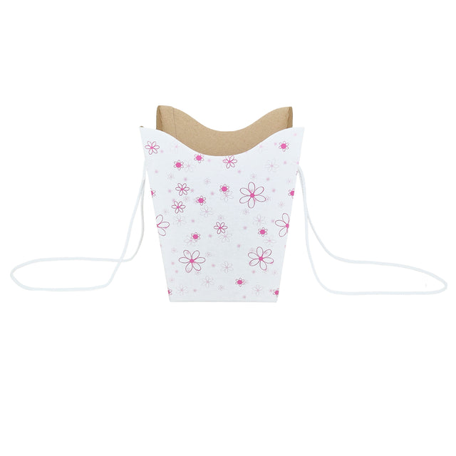 Pungă carton ALB pentru flori - Model 8 Floral cu mânere din șnur textil 11 x 18,5(H) x 11cm
