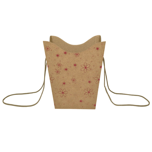 Pungă carton NATUR pentru flori - Model 8 Floral cu mânere din șnur textil 11 x 18,5(H) x 11cm