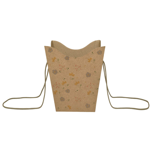 Pungă carton NATUR pentru flori - Model 5 Floral cu mânere din șnur textil 11 x 18,5(H) x 11cm