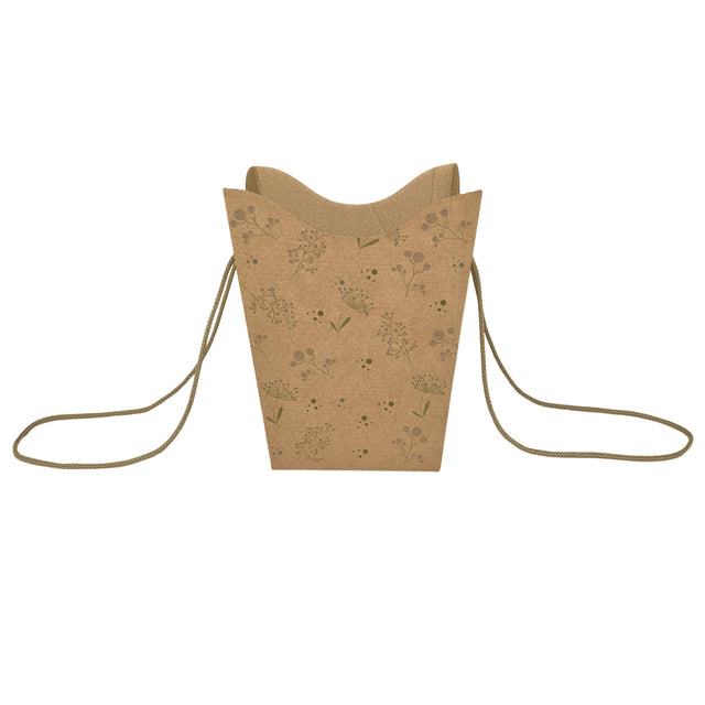Pungă carton NATUR pentru flori - Model 6 Floral cu mânere din șnur textil 11 x 18,5(H) x 11cm